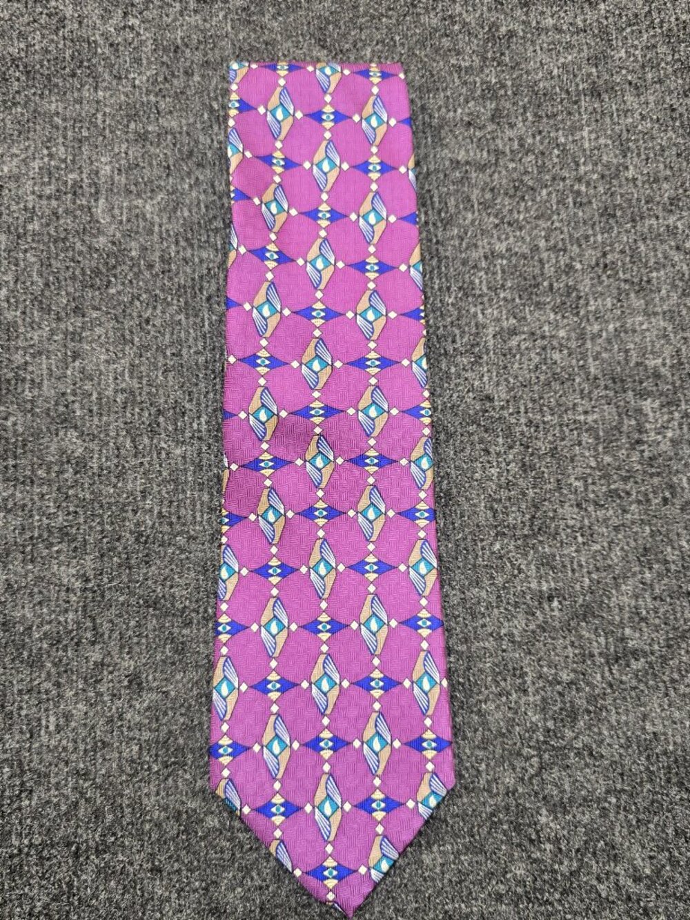 Vintage RBM Collection 100% Silk Tie Handmade USA Geometric Pattern Purple Blue